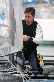Ingrid Petitjean et Olivier Backes lors du baptême de leur Nacra 17 à la SNM. En route pour les JO de Rio